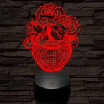 Rózsacsokor-vázában 7 színű 3D led lámpa