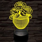 Rózsacsokor-vázában 7 színű 3D led lámpa