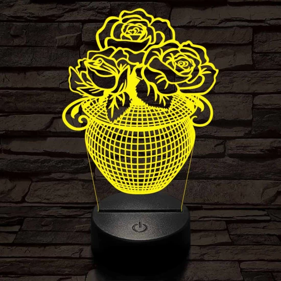 Rózsacsokor-vázában 7 színű 3D led lámpa