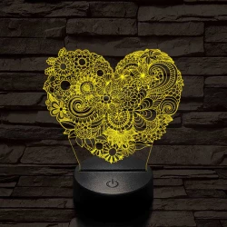 Virágos szív 7 színű 3D led lámpa
