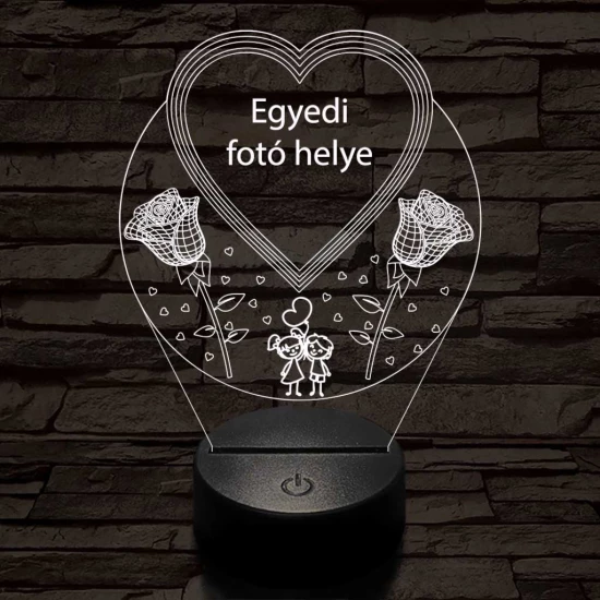 Egyedi fotógravírozás szív rózsákkal 7 színű 3D led lámpa