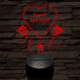 Egyedi fotógravírozás szív rózsákkal 7 színű 3D led lámpa