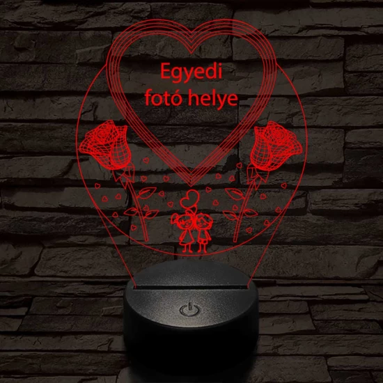 Egyedi fotógravírozás szív rózsákkal 7 színű 3D led lámpa