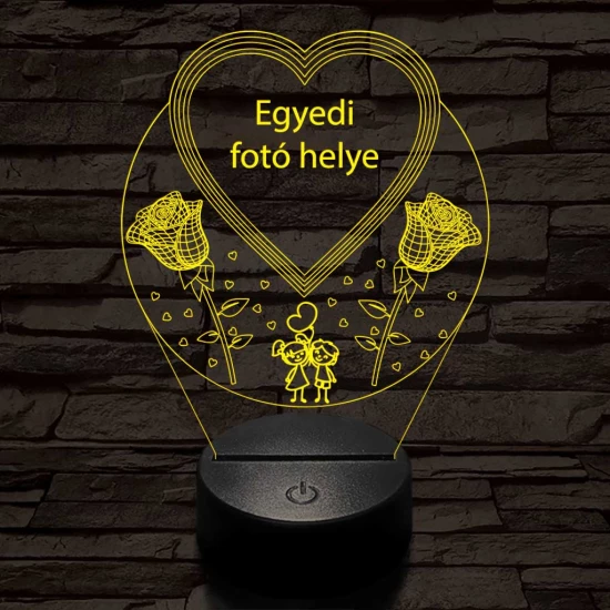 Egyedi fotógravírozás szív rózsákkal 7 színű 3D led lámpa