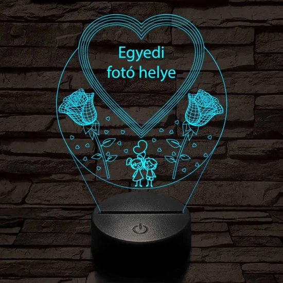 Egyedi fotógravírozás szív rózsákkal 7 színű 3D led lámpa
