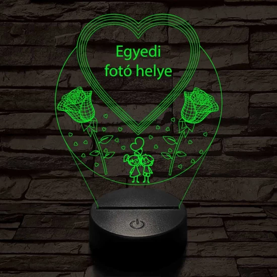 Egyedi fotógravírozás szív rózsákkal 7 színű 3D led lámpa