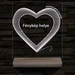 Hálós szív gravírozható képpel és szöveggel, egyedi fotógravírozás fatalppal 7 színű 3D led lámpa