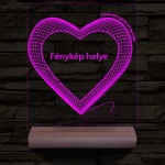 Hálós szív gravírozható képpel és szöveggel, egyedi fotógravírozás fatalppal 7 színű 3D led lámpa