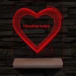Hálós szív gravírozható képpel és szöveggel, egyedi fotógravírozás fatalppal 7 színű 3D led lámpa