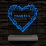Hálós szív gravírozható képpel és szöveggel, egyedi fotógravírozás fatalppal 7 színű 3D led lámpa