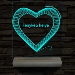 Hálós szív gravírozható képpel és szöveggel, egyedi fotógravírozás fatalppal 7 színű 3D led lámpa