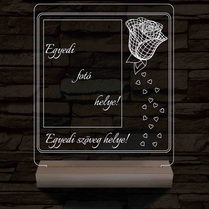 Egyedi fotógravírozás rózsával fatalp 7 színű 3D led lámpa