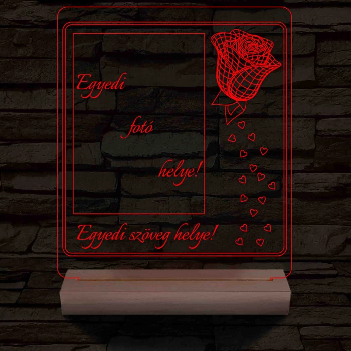 Egyedi fotógravírozás rózsával fatalp 7 színű 3D led lámpa
