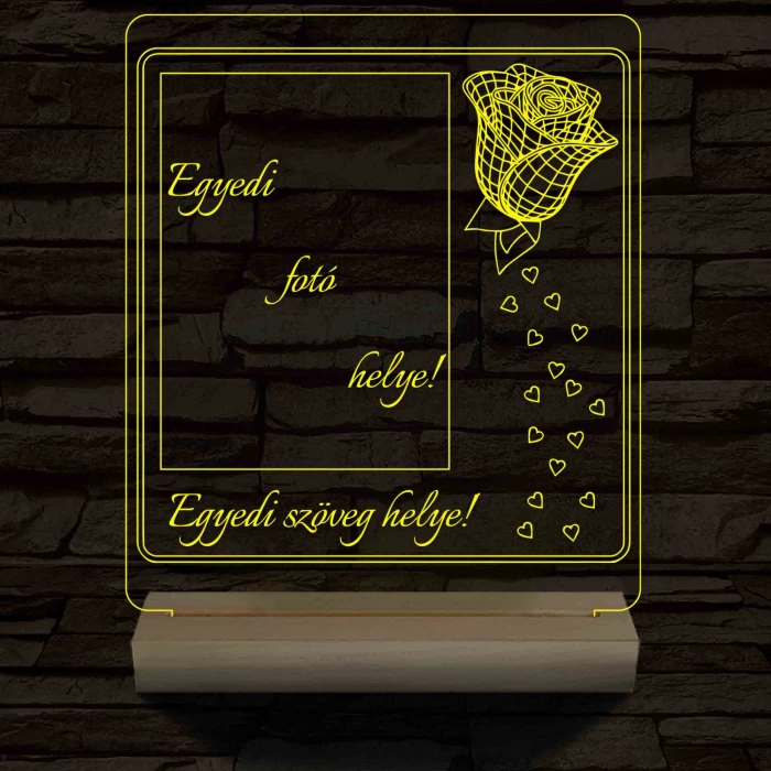 Egyedi fotógravírozás rózsával fatalp 7 színű 3D led lámpa