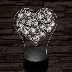 Rózsák a szívben 7 színű 3D led lámpa