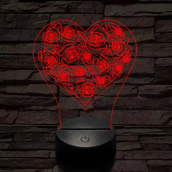 Rózsák a szívben 7 színű 3D led lámpa