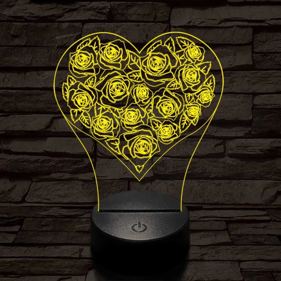 Rózsák a szívben 7 színű 3D led lámpa