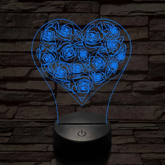 Rózsák a szívben 7 színű 3D led lámpa