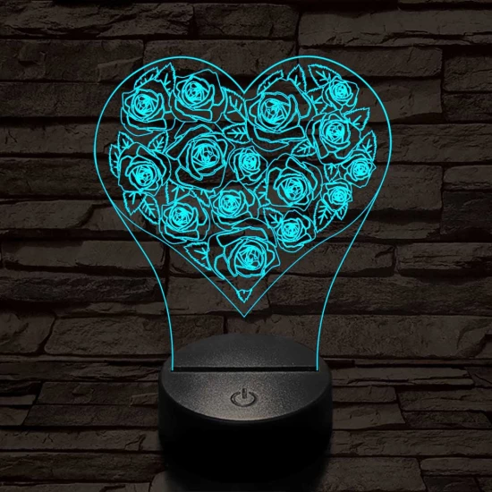 Rózsák a szívben 7 színű 3D led lámpa