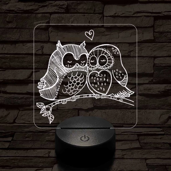Bagoly pár 7 színű 3D led lámpa