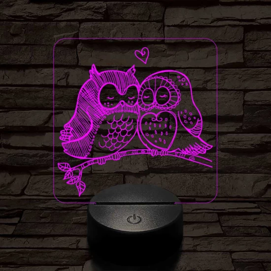 Bagoly pár 7 színű 3D led lámpa