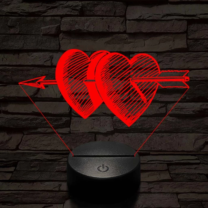 Átlőtt szívek 7 színű 3D led lámpa