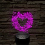 Szív alakú virágok 7 színű, színváltós, valósághű 3D led lámpa