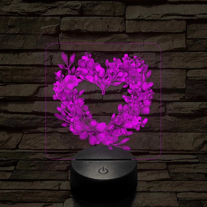 Szív alakú virágok 7 színű, színváltós, valósághű 3D led lámpa