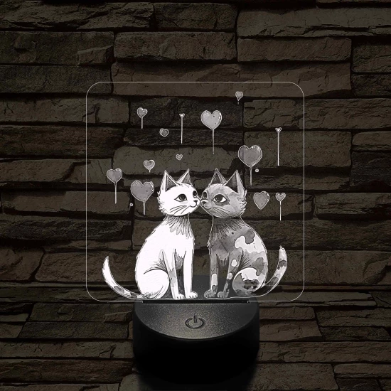 Szerelmes cicák 7 színű, színváltós, valósághű 3D led lámpa