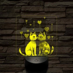 Szerelmes cicák 7 színű, színváltós, valósághű 3D led lámpa