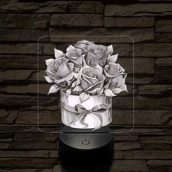 Rózsacsokor 7 színű, színváltós, valósághű 3D led lámpa