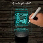 A szerelem labirintusa, kocka alakú-szögletes 7 színű 3D led lámpa filccel