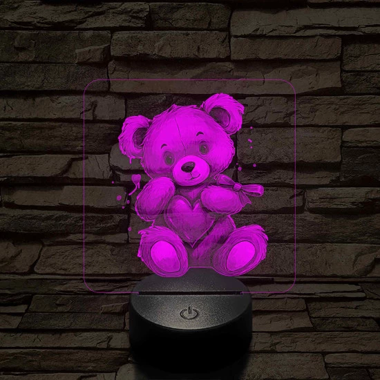 Maci szívvel 7 színű valósághű 3D led lámpa