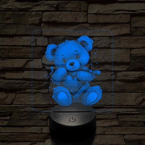 Maci szívvel 7 színű valósághű 3D led lámpa