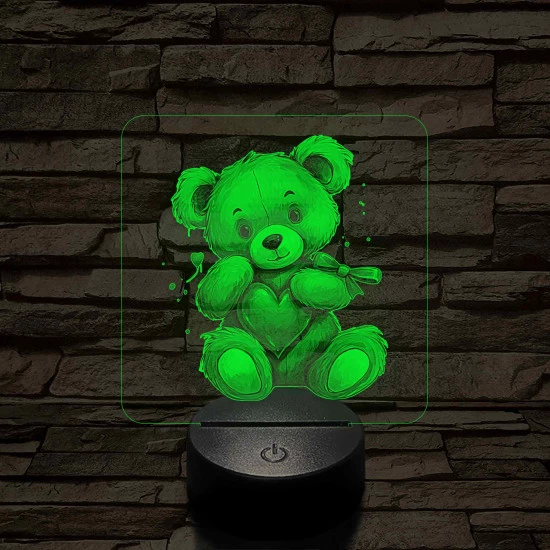 Maci szívvel 7 színű valósághű 3D led lámpa