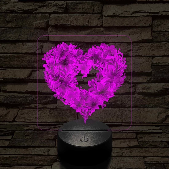 Szívvirágok 7 színű, színváltós, valósághű 3D led lámpa