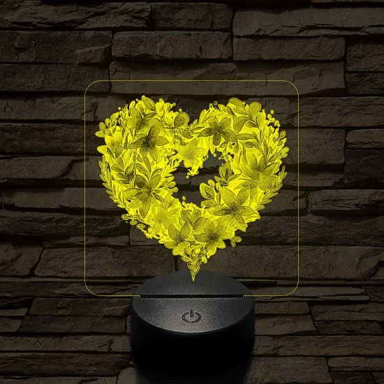 Szívvirágok 7 színű, színváltós, valósághű 3D led lámpa