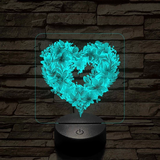 Szívvirágok 7 színű, színváltós, valósághű 3D led lámpa