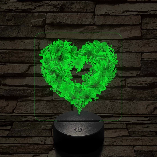 Szívvirágok 7 színű, színváltós, valósághű 3D led lámpa