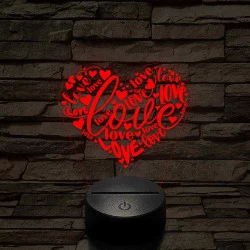 Szívvel és love-al 7 színű 3D led lámpa