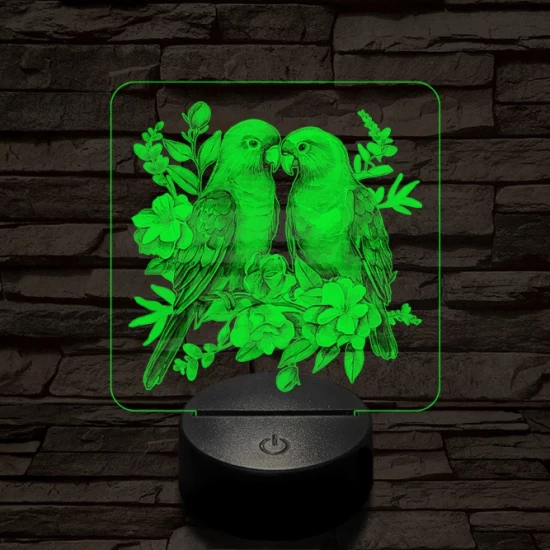 Papagáj románc 7 színű valósághű 3D led lámpa
