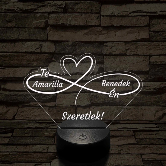 Végtelen Szerelem – „Te & Én” – 7 színű, színváltós 3D LED lámpa