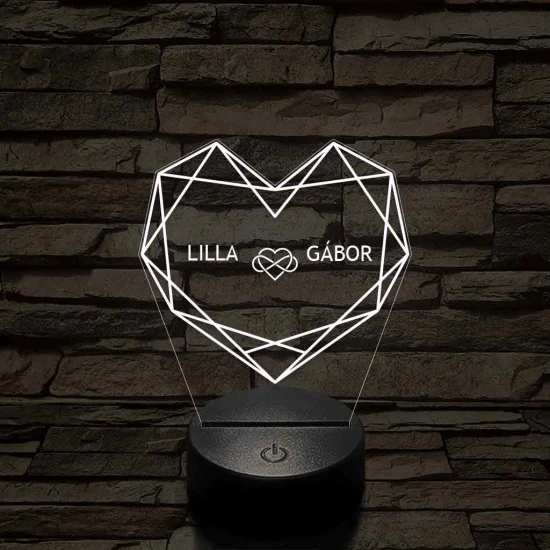 Személyre szabott Geometrikus szerelem - 7 színű, színváltós 3D LED lámpa