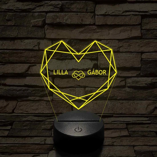 Személyre szabott Geometrikus szerelem - 7 színű, színváltós 3D LED lámpa