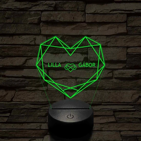 Személyre szabott Geometrikus szerelem - 7 színű, színváltós 3D LED lámpa