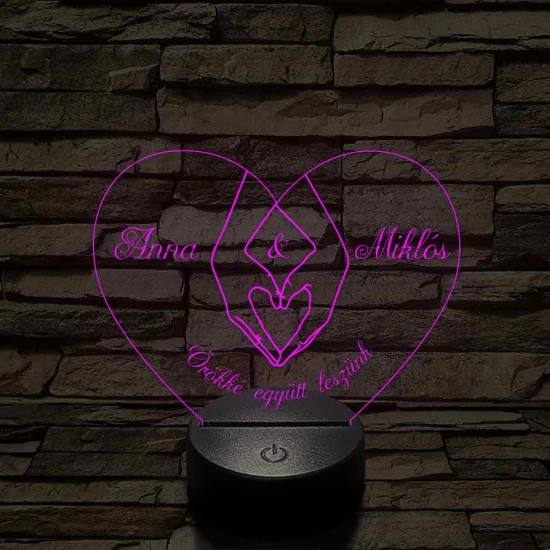 Egyedi személyre szabott szívkezek - 7 színű, színváltós 3D LED lámpa