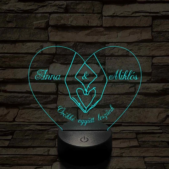Egyedi személyre szabott szívkezek - 7 színű, színváltós 3D LED lámpa