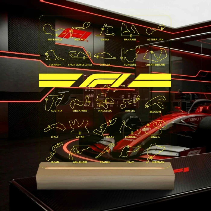 A Bajnokság Nyomában – F1 Versenypályák 7 színű, színváltós 3D LED lámpa