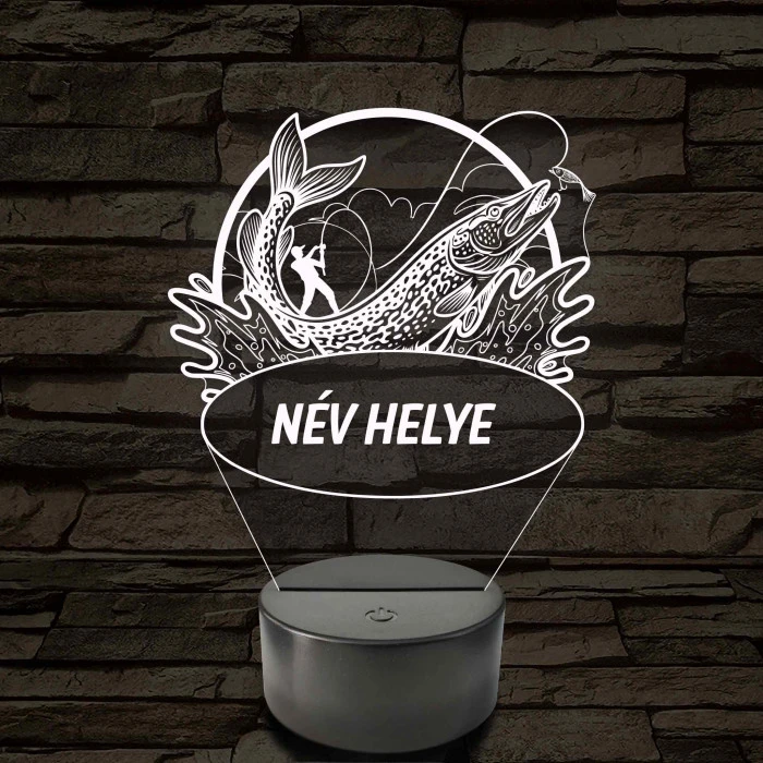 Csuka és horgász – Névvel kérhető 7 színű 3D led lámpa