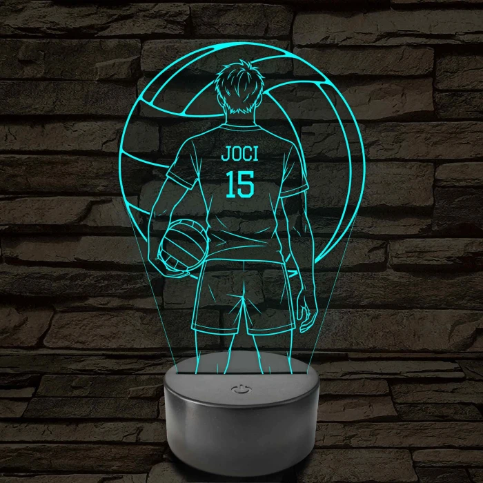 Röplabdás fiú – Névvel és Számmal kérhető 7 színű 3D led lámpa